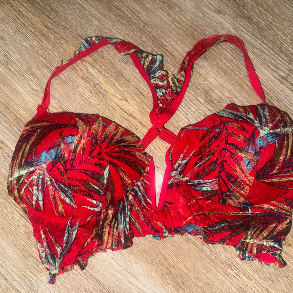 PINK Victoria's Secret Red Tropical Leaf Underwire Bra
